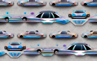 Several cars with various unique and creative patterns on their bodies