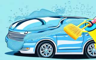 A car being washed with bubbles and a sponge