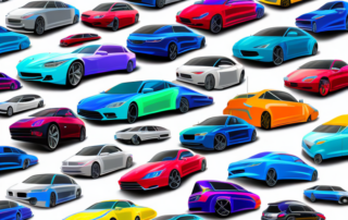 Several cars in various vibrant colors