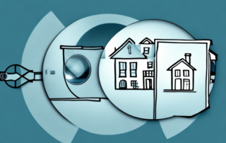 A broken lock on a house door and a magnifying glass hovering over it