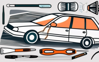 A car with slight scratches being treated with various tools like a buffing cloth