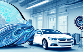 A car undergoing a professional foil wrap process in a well-equipped workshop