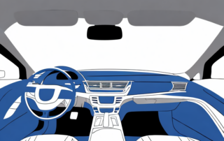 An interior view of a car focusing on the windshield