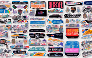 A variety of colorful and unique bumper stickers on the back of a car