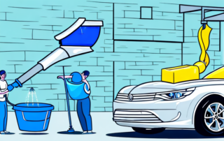 A car being washed in a courtyard