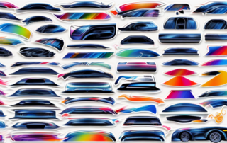 A variety of colorful and stylish stickers on different parts of a car