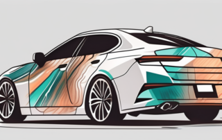 A car partially covered with a glossy vinyl wrap