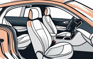 A car interior focusing on the fabric seats