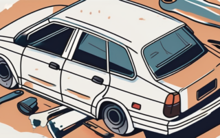 A car door slightly ajar with visible paint damage nearby