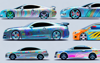 A variety of cars with different creative and unique foil wrap designs