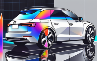 A 3m anti-hologram product placed next to a car with holograms on its surface on one side and the same car looking shiny and hologram-free on the other side