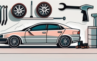 A car with its wheel removed