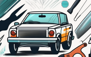 A car windshield with visible scratches and a set of tools typically used for scratch removal