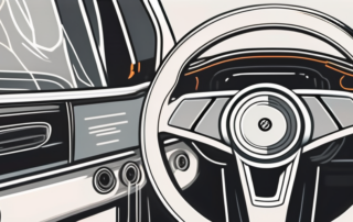 A variety of car parts like a steering wheel