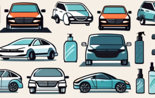 Various car care products such as a spray bottle