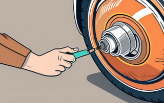 A car wheel being painted