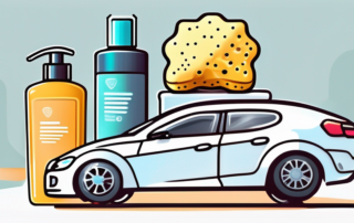 A variety of car cleaning products such as sponges