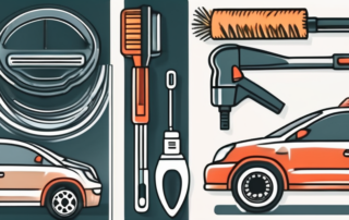 A car with various tools like a car wash kit