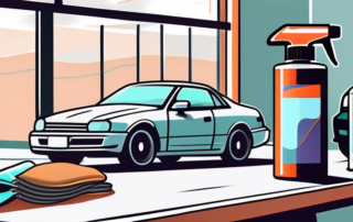 Various car care products such as a spray bottle