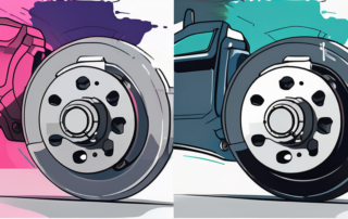 A brake caliper half painted in a vibrant color