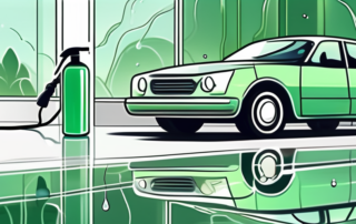 A car being cleaned by a green