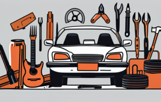 A broken down car with an open hood