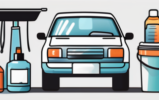Various car cleaning accessories such as a bucket