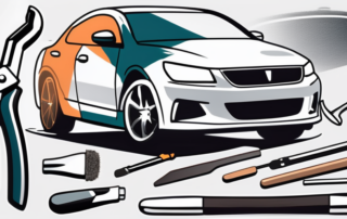 A professional dent repair kit with various tools spread out