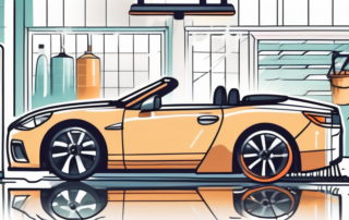 A convertible car going through a car wash