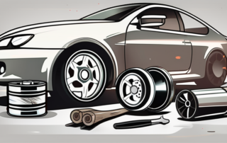 Alloy wheels with various repair tools like a sandpaper