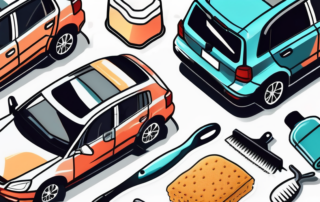An open car care bag revealing various cleaning tools like brushes
