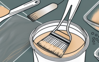 A two-component filler kit with spatula and a surface being repaired