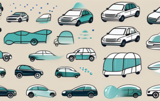 A variety of car windshields with different types of raindrops sliding off them