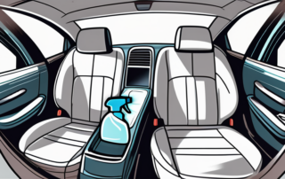 A car interior with various cleaning tools like vacuum