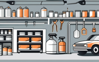 Various tools and equipment used in a car paint shop
