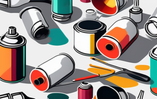 A spray paint can spraying paint onto a plastic object