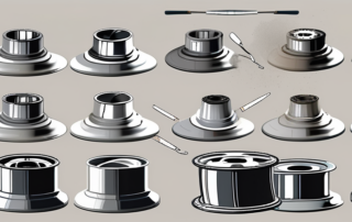 Various stages of a car wheel rim being repaired