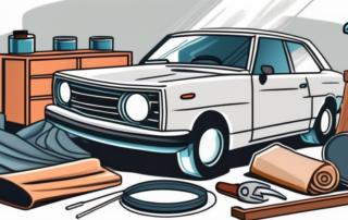 A car with its headlights prominently displayed