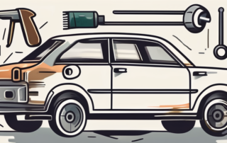 A car with various tools like a wrench