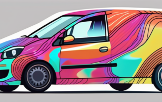 A car being wrapped in a colorful vinyl foil