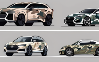Several different cars with camouflage patterns