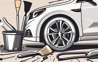 A car rim with a spatula applying filler on it