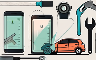 A variety of car repair tools and a smartphone