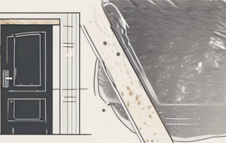 A door with a half-removed foil