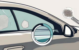 A car's windshield with visible stone chips