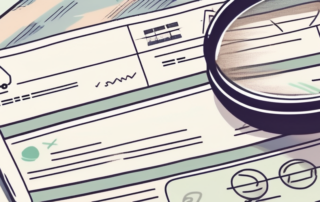 A car invoice under a magnifying glass with a checkmark symbol next to it