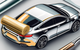 A car in the process of being wrapped with a glossy