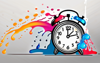 A spray paint can with droplets of paint in the air