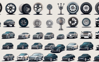 A variety of car parts like wheels