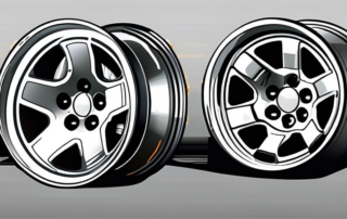 A few aluminum car wheels in different stages of refurbishment